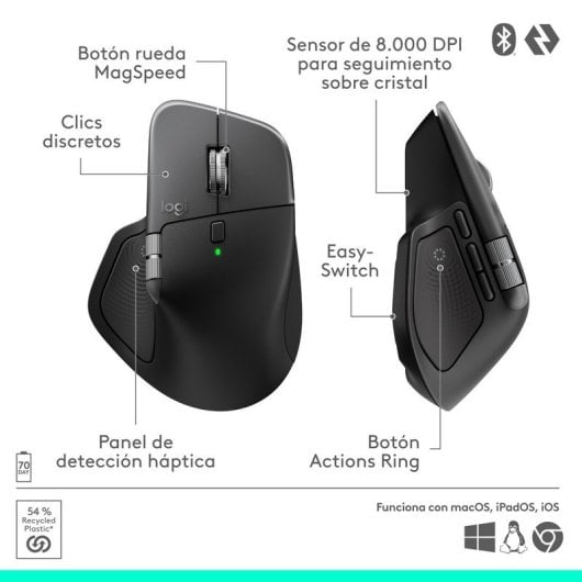 Souris Logitech MX Master 4 Bluetooth Laser 8000 DPI Argent 8 Boutons Ergonomique