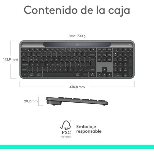 Teclado de membrana Logitech Signature Slim Solar+ Layout ES sem fio solar Bluetooth grafite