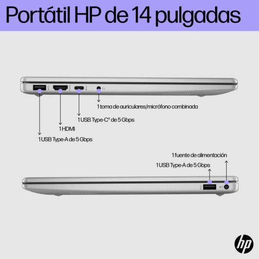 Portátil HP AI 14-hc0000ns 14" Intel Core Ultra 7 255U 16GB 1TB SSD IPS FHD Windows 11 Home Plata
