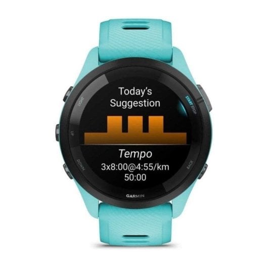 Garmin Forerunner 265 46mm Bisel negro con carcasa en turquesa y correa de silicona turquesa/negro