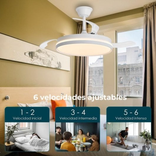 Ventilador de techo Yoevu Eos One LED motor DC aspas retráctiles Alexa control remoto