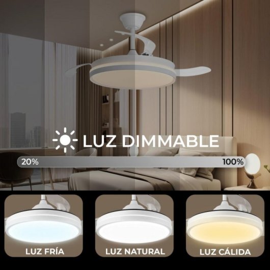 Ventilador de techo Yoevu Eos One LED motor DC aspas retráctiles Alexa control remoto