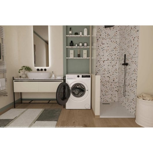 Máquina de Lavar e Secar Roupa Candy 9kg A GWD 496B8-S com motor inverter, programas rápidos e vapor