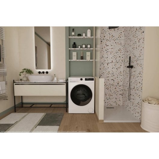 Máquina de Lavar e Secar Roupa Candy 9kg A GWD 496B8-S com motor inverter, programas rápidos e vapor