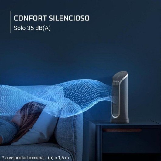 Ventilador Torre Rowenta Eole Compact VU6220F0 11W 6 Velocidades Silencioso Temporizador LED