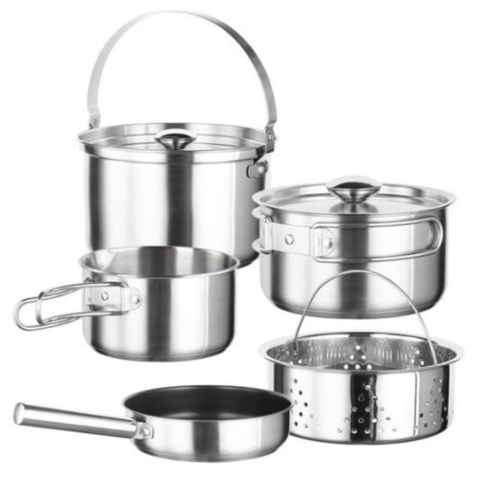 Batería de cocina Inoxibar Kamping 61117 acero inoxidable 7 piezas desmontable bolsa