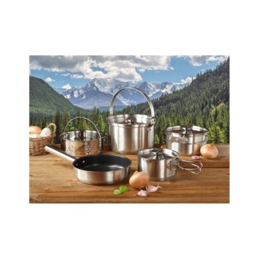 Batería de cocina Inoxibar Kamping 61117 acero inoxidable 7 piezas desmontable bolsa
