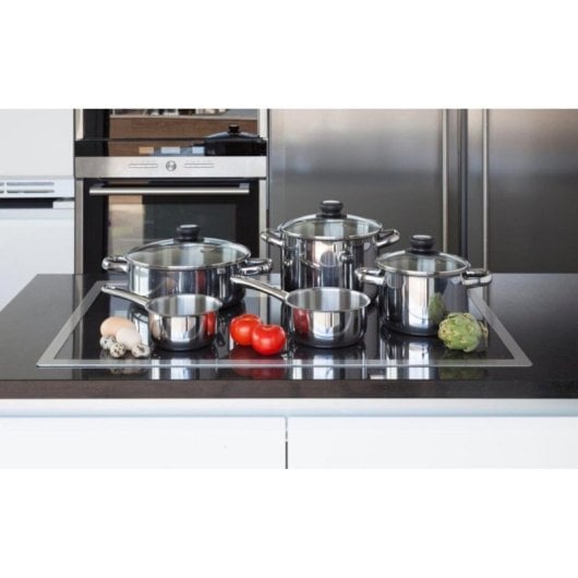 Batería de cocina Inoxibar 5 piezas acero inoxidable tapas cristal apta inducción