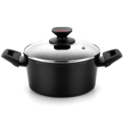 Cacerola Monix Titan Rock 20 cm Aluminio Forjado Revestimiento Titanio Tapa Vidrio