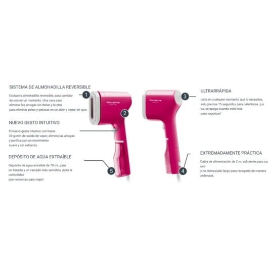 Vaporizador de prendas Rowenta DR2023 Pure Pop 1300W 20 g/min Rosa compacto portátil