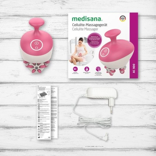 Masajeador Medisana AC 900 Rodillos Anticelulítico Recargable Rosa Blanco