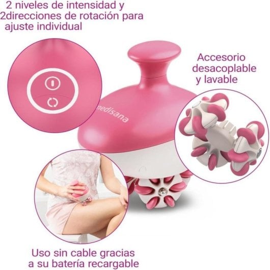 Masajeador Medisana AC 900 Rodillos Anticelulítico Recargable Rosa Blanco