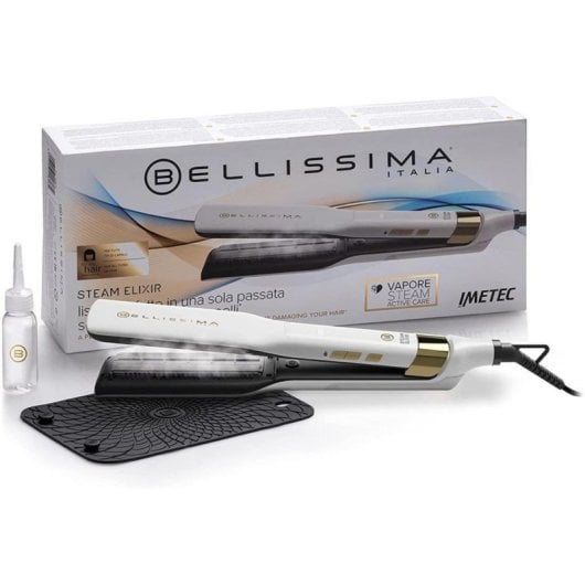 Prancha de cabelo Bellissima Steam Elixir Vapor Cerâmica 170-230°C Tela LED Branco