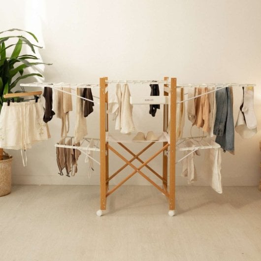Étendoir à linge pliable Newlux Wood V35 Blanc