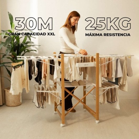 Étendoir à linge pliable Newlux Wood V35 Blanc