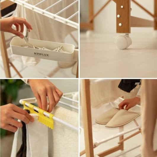 Étendoir à linge pliable Newlux Wood V35 Blanc