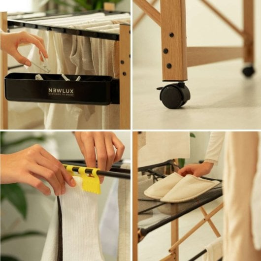 Étendoir à linge pliable Newlux Wood V35 noir