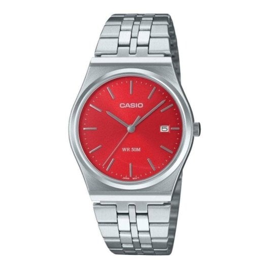 Casio MTP-B145D-4A2VEF 41mm Analogico Acciaio Inossidabile Argento-Rosso Resistente Acqua 5ATM