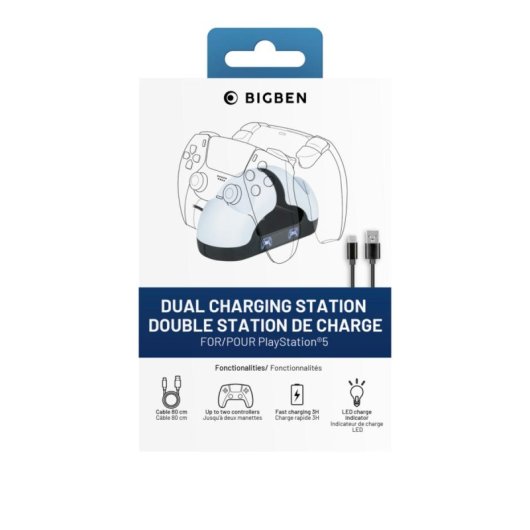Soporte de recarga Bigben PS5DUALCHARGERV3 Dual PlayStation 5 USB 0,8 m negro/blanco