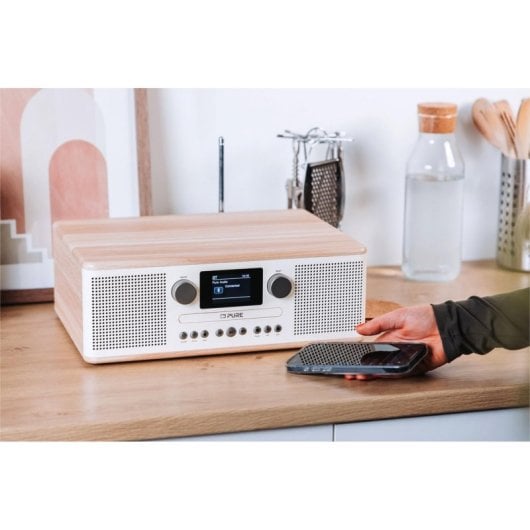 Microcadena Pure Classic C-D6 Bluetooth 2x15W Blanco Roble Alarma Pantalla TFT