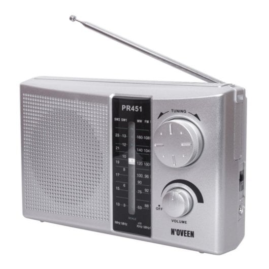 Radio portátil Noveen PR451 Plata FM MW SO AC/Batería Altavoz Giratorio Externo