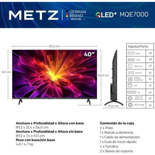 TV Metz QLED 40MQE7000Z 40" Full HD Google TV Wi-Fi Bluetooth HDR10