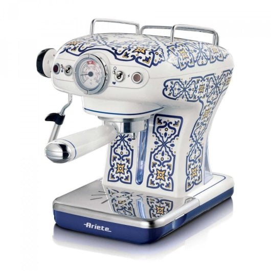 Cafetiere Manuelle Ariete 1389/1C 0,9L 15 bars avec mousseur inox Bleu clair