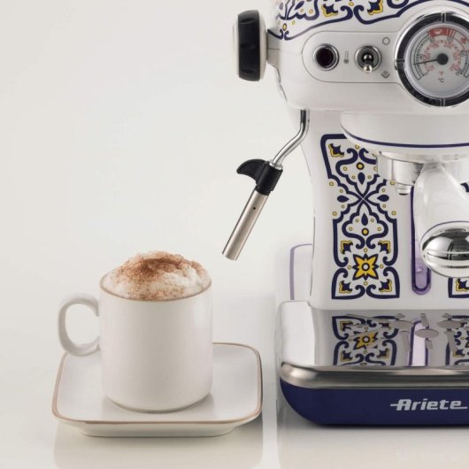 Cafetiere Manuelle Ariete 1389/1C 0,9L 15 bars avec mousseur inox Bleu clair