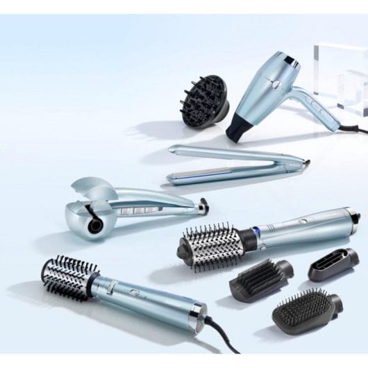 Escova de ar quente BaByliss Hydro-Fusion C1700E cerâmica azul 3 temperaturas cabo giratório