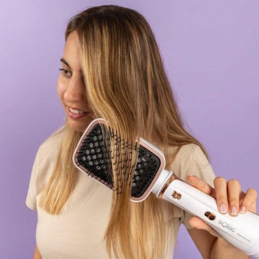 Brosse Soufflante Multifonction Solac Expert Ion Flow 1200W ionique 3 Températures 6 Accessoires or blanc