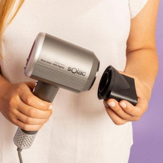 Sèche-cheveux Ionique Professionnel Solac Blast Ionic 1600 Digital 1600W 4 Températures 3 Vitesses Accessoires Gris