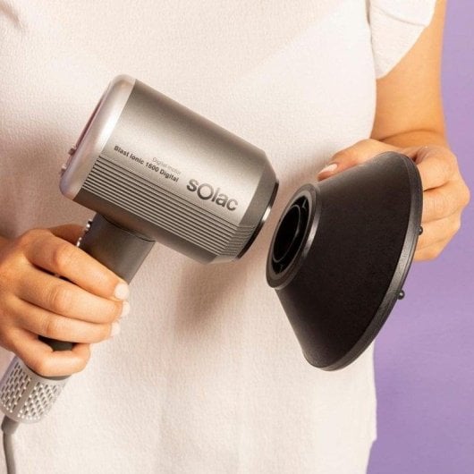 Sèche-cheveux Ionique Professionnel Solac Blast Ionic 1600 Digital 1600W 4 Températures 3 Vitesses Accessoires Gris
