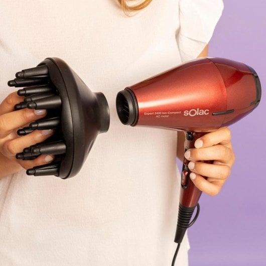 Sèche-cheveux Ionique Professionnel Solac Expert 2400 Ion-Compact 2400W 6 Températures 6 Vitesses Accessoires Rouge