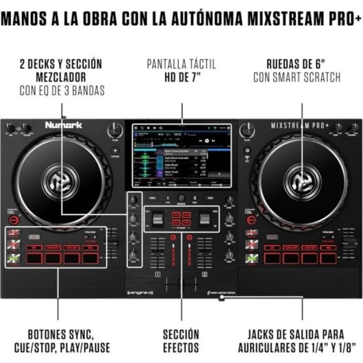 Controladora DJ Numark Mixstream Pro+ Altavoces Integrados Wi-Fi pantalla táctil 7"
