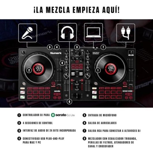 Contrôleur DJ Numark Mixtrack Platinum FX 24 bits 4 decks jogwheels écrans haute résolution