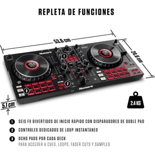 Contrôleur DJ Numark Mixtrack Platinum FX 24 bits 4 decks jogwheels écrans haute résolution