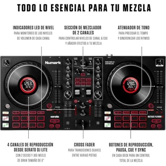 Contrôleur DJ Numark Mixtrack Platinum FX 24 bits 4 decks jogwheels écrans haute résolution