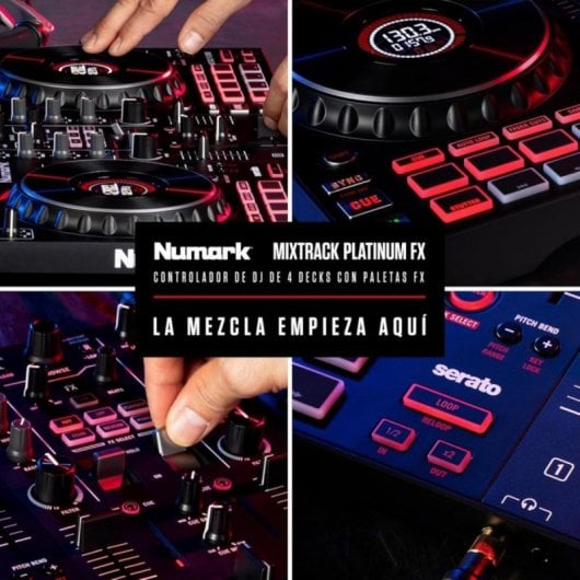 Contrôleur DJ Numark Mixtrack Platinum FX 24 bits 4 decks jogwheels écrans haute résolution