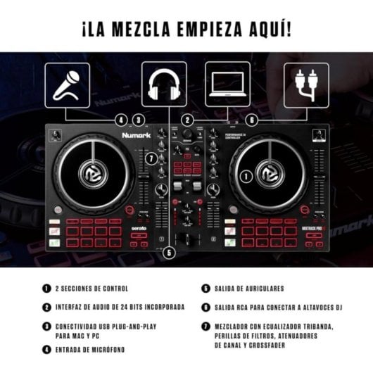 Controladora DJ Numark Mixtrack Pro FX Jog Wheels 6 pulgadas 16 Pads Efectos Serato DJ