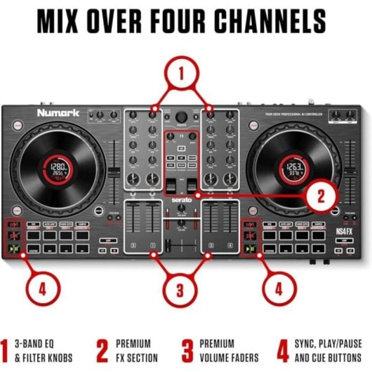DJ Controller Numark NS4FX 4-Kanal 6" Jogwheels Serato Streaming XLR