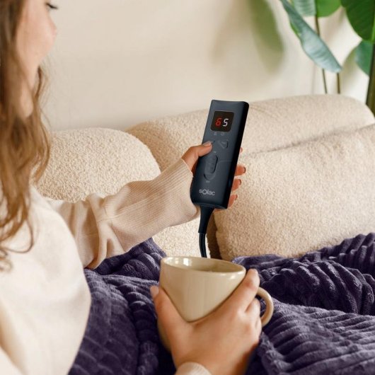 Manta eléctrica Solac Kaunas 9 niveles de temperatura 165W Gris temporizador auto-off felpa polar