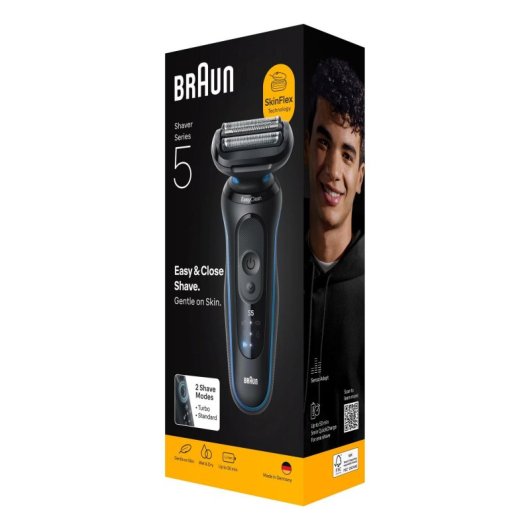 Afeitadora Braun Series 5 52-B1000s 3 Láminas SkinFlex Modo Turbo Batería 50 min Negro Azul