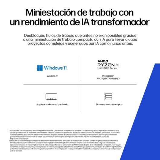 PC Sobremesa HP Z2 Mini G1a AMD Ryzen AI Max+ PRO 395 128GB 1TB SSD Windows 11 Pro Wi-Fi 7 Thunderbolt 4