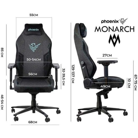 Silla Gaming Phoenix Monarch Negro Ergonómica 4D Tela Terciopelo Reclinable 150kg
