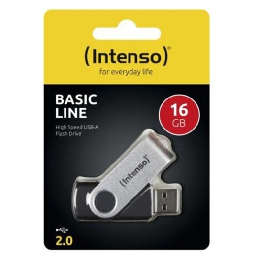 Pendrive Intenso Basic Line 16GB USB 2.0 Giratorio Negro y Plata