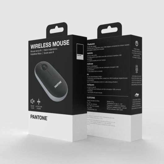 Ratón Pantone PT-MS001BK Inalámbrico 2400 DPI Negro Gris Ergonomía Silencioso