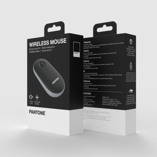 Ratón Pantone PT-MS001BK Inalámbrico 2400 DPI Negro Gris Ergonomía Silencioso