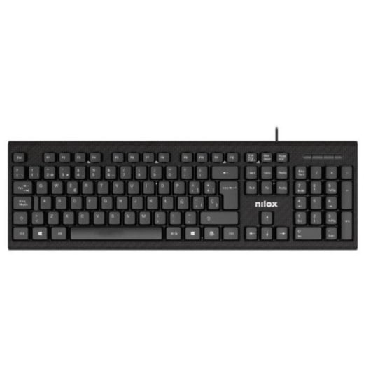 Tastatur Membran Nilox NXKME0011 Layout ES mit Maus USB Schwarz Office-Set