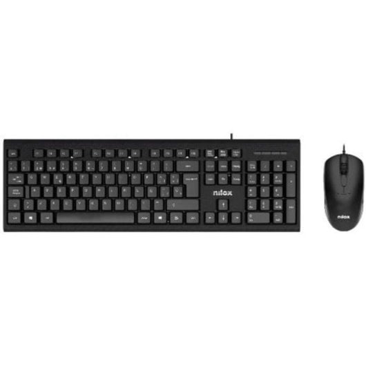 Tastatur Membran Nilox NXKME0011 Layout ES mit Maus USB Schwarz Office-Set
