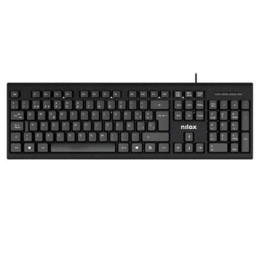 Tastatur Membran Nilox NXKME0011 Layout ES mit Maus USB Schwarz Office-Set